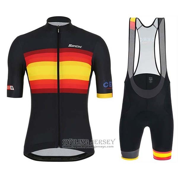 2019 Cycling Jersey Spain Black Red Yellow Short Sleeve And Bib Short